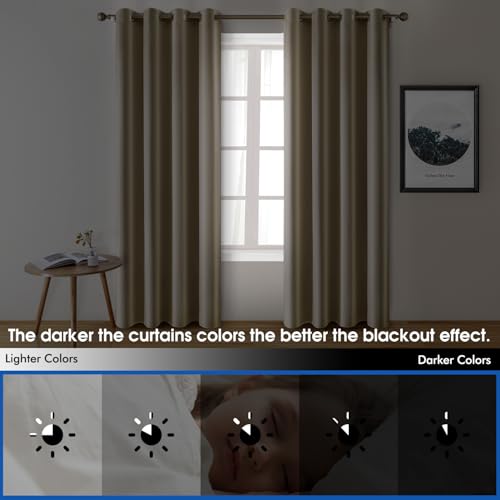 HOMEIDEAS 2 Panels Beige Faux Silk Blackout Curtains, 52 X 108 Inch Champagne Gold Room Darkening Satin Thermal Insulated Window Drapes for Bedroom, Indoor, Nursery - Image 5
