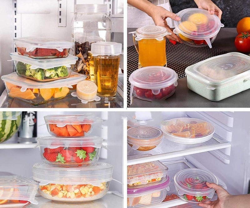 Bluwings 6Pcs Silicon Stretchable Reusable Covers for Bowls Plates Mug Bottle Jar Cans and Flexible Fruit Fresh Wrap Lids (White) - Image 2