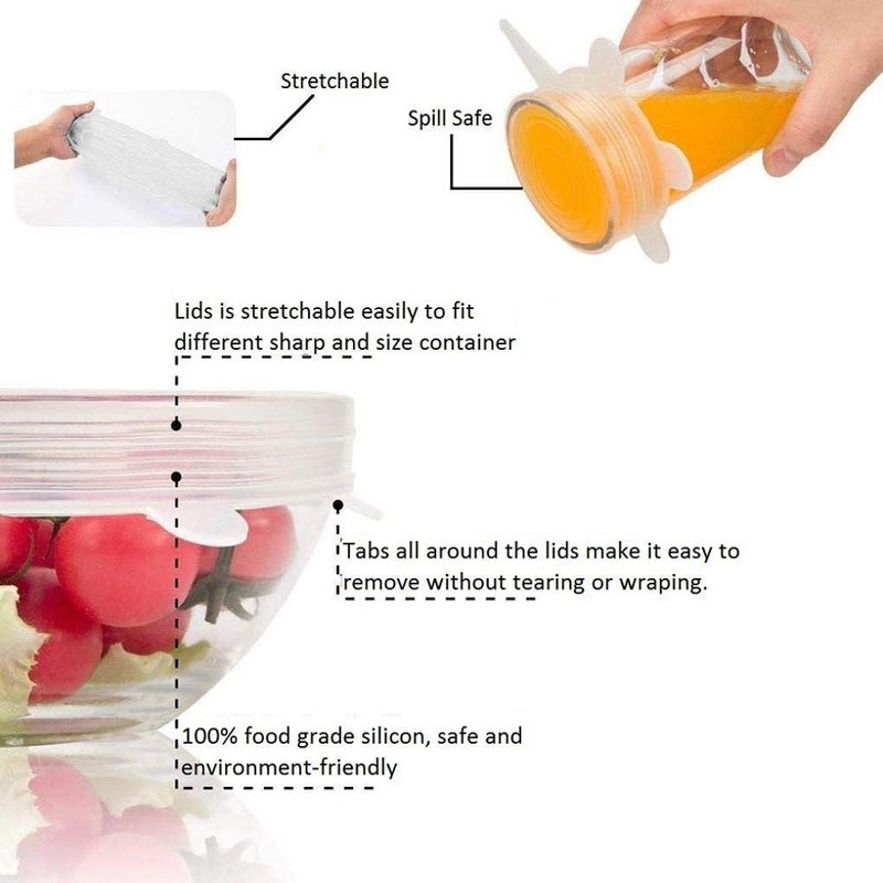 Bluwings 6Pcs Silicon Stretchable Reusable Covers for Bowls Plates Mug Bottle Jar Cans and Flexible Fruit Fresh Wrap Lids (White) - Image 3