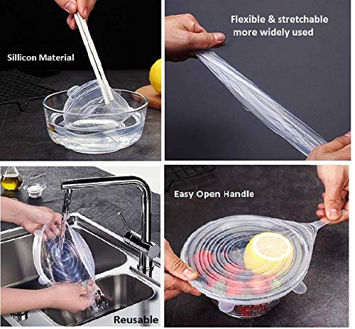 Bluwings 6Pcs Silicon Stretchable Reusable Covers for Bowls Plates Mug Bottle Jar Cans and Flexible Fruit Fresh Wrap Lids (White) - Image 4