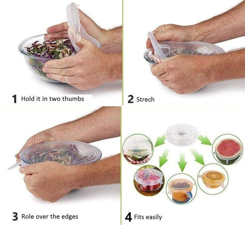 Bluwings 6Pcs Silicon Stretchable Reusable Covers for Bowls Plates Mug Bottle Jar Cans and Flexible Fruit Fresh Wrap Lids (White) - Image 5