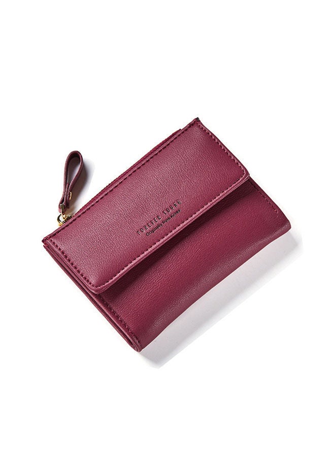 NIBEMINENT Zipper Short Standard Wallet Fashion Pu Leather Solid Coin Card Purse Wo Lady Clutch Wine Red 