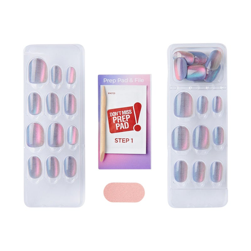 Impress KISS imPRESS No Glue Mani Press On Nails, ColorFX, 'Fly Up', Silver, Short Size, Oval Shape, Includes 30 Nails, Prep Pad, Instructions Sheet, 1 Manicure Stick, 1 Mini File - Image 4