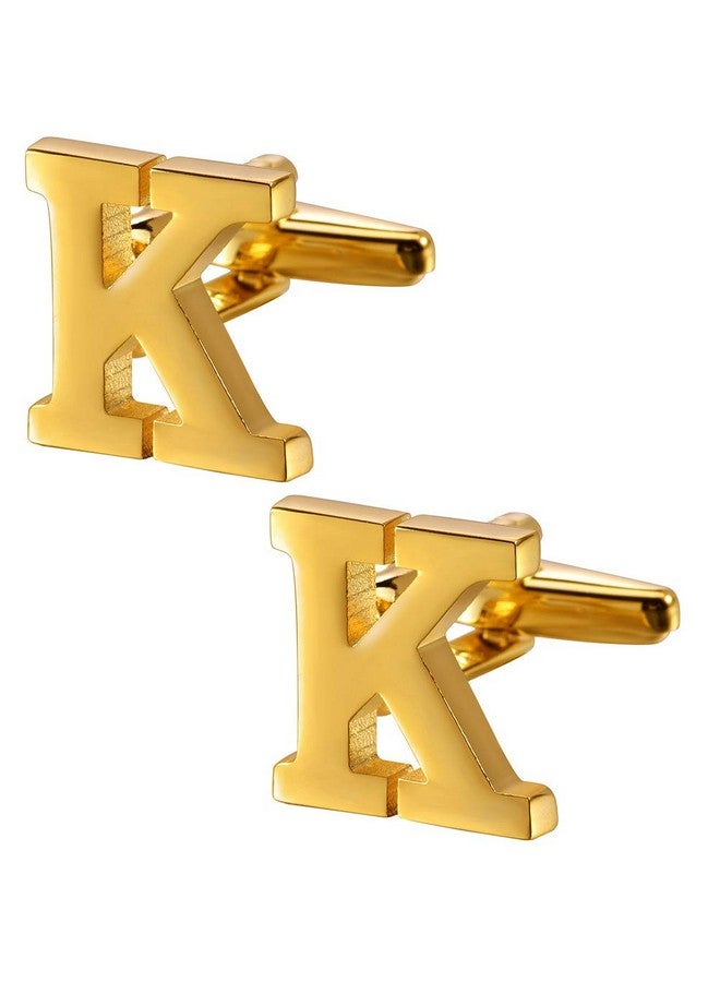 هاوسن أزرار أكمام AZ للرجال، أزرار أكمام مخصصة مكونة من 26 حرفًا باللون الذهبي لحفلات الزفاف والأعمال - K - Image 1