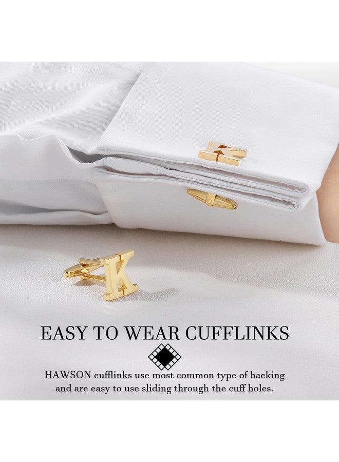 هاوسن أزرار أكمام AZ للرجال، أزرار أكمام مخصصة مكونة من 26 حرفًا باللون الذهبي لحفلات الزفاف والأعمال - K - Image 3