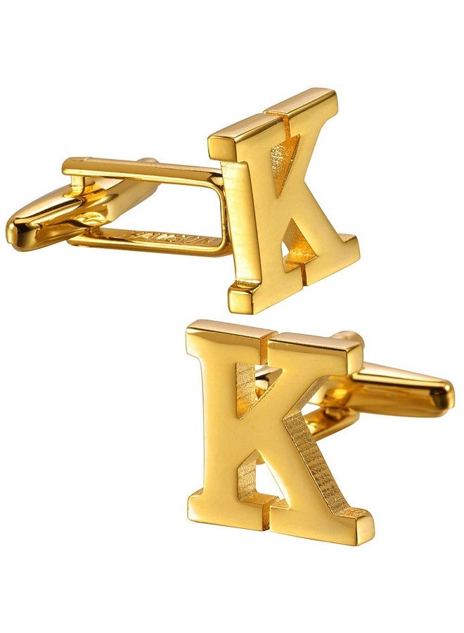 هاوسن أزرار أكمام AZ للرجال، أزرار أكمام مخصصة مكونة من 26 حرفًا باللون الذهبي لحفلات الزفاف والأعمال - K - Image 5