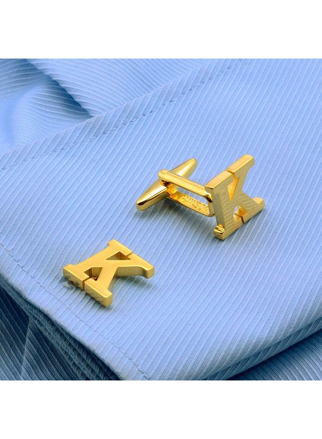 هاوسن أزرار أكمام AZ للرجال، أزرار أكمام مخصصة مكونة من 26 حرفًا باللون الذهبي لحفلات الزفاف والأعمال - K - Image 4