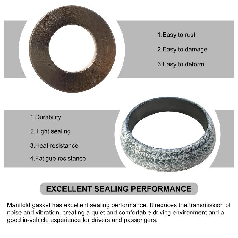 KVAEY ID 65mm Car Exhaust Gasket, Graphite Construction Exhaust Donut Gaskets Seal Muffler Ring, Leakproof Exhausts Pipe Manifold Gaskets Muffler Gasket Replacement for RV SUV Truck - Image 5