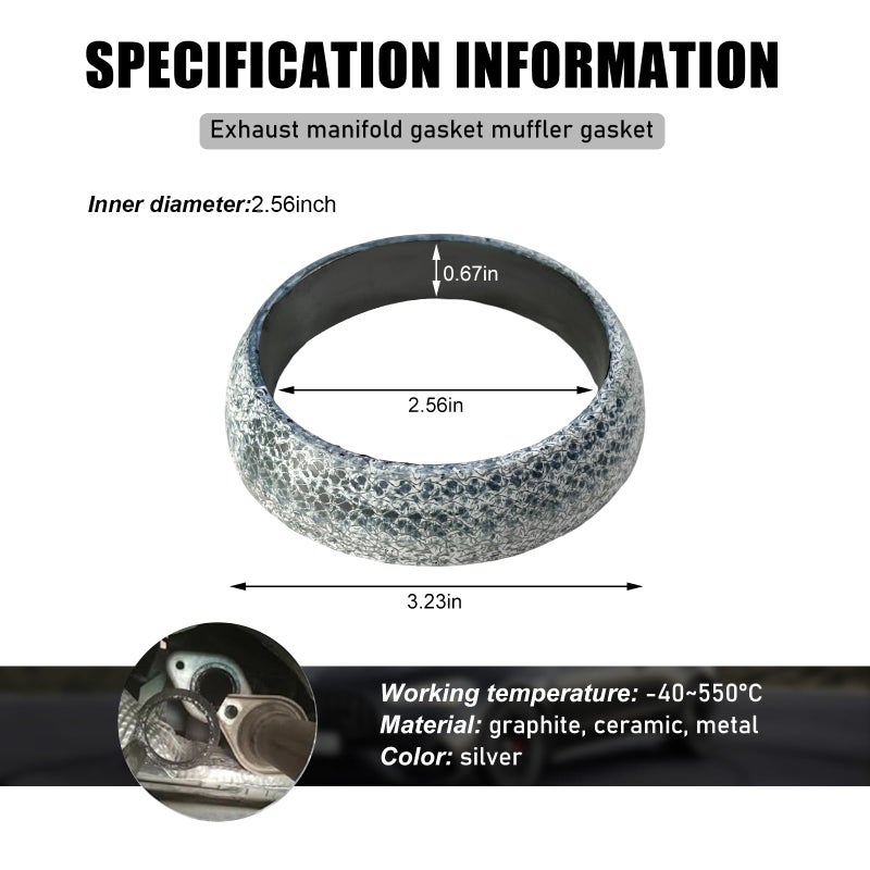KVAEY ID 65mm Car Exhaust Gasket, Graphite Construction Exhaust Donut Gaskets Seal Muffler Ring, Leakproof Exhausts Pipe Manifold Gaskets Muffler Gasket Replacement for RV SUV Truck - Image 2