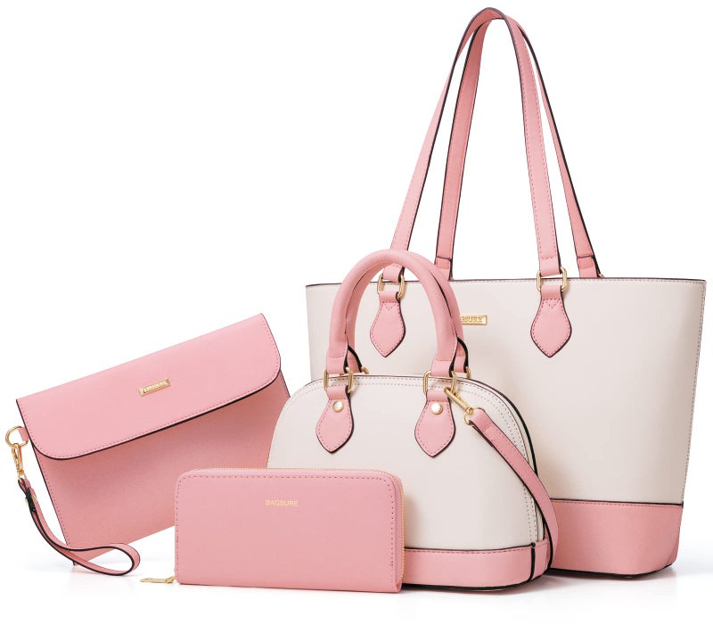 Bagsure 4 قطع حقائب يد نسائية عصرية، محافظ، حقائب كتف، حقيبة توت عادية، حقائب كروس بودي، مجموعة حقائب هدية للسيدات والفتيات، مجموعة حقائب ساتشل للنساء - Image 1