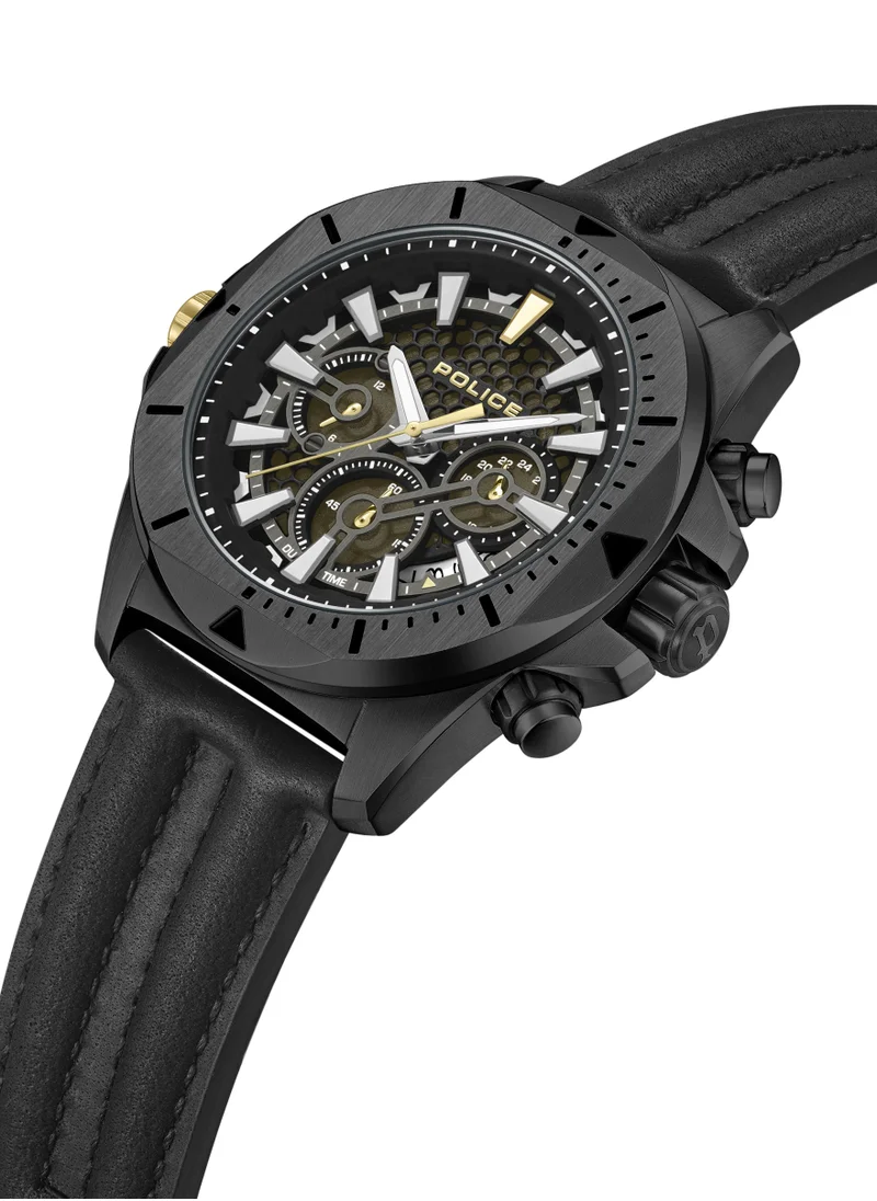 بوليس Electrical Black Dial Black Leather Strap Gents Chronograph Watch With Stainless Steel Case