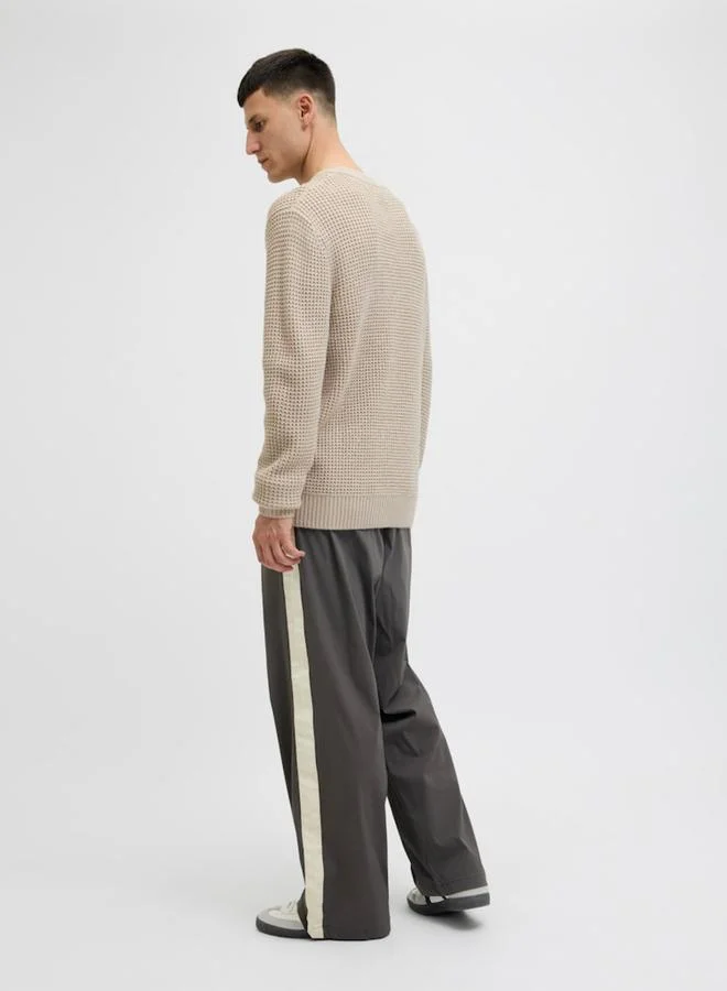 JACK & JONES Beige Waffle Knit Crew Neck Sweater