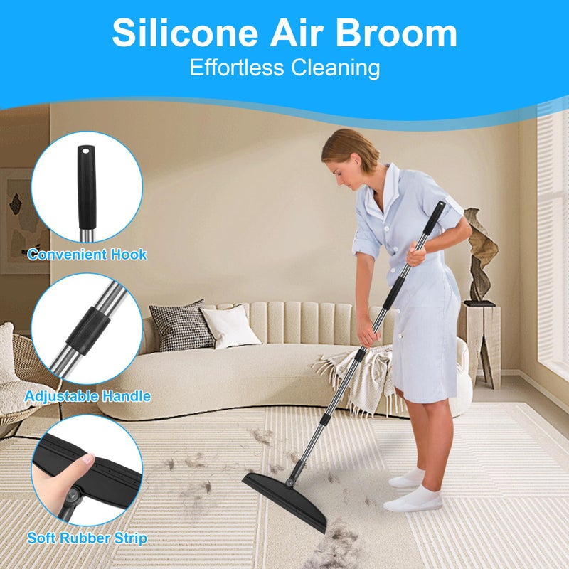 UDUK Broom with Dustpan Combo Set and Silicone Air Broom Kit, 51" Long Handle Floor Squeegee, Black Household Kit for Glass Window Rugs Pet Hair Home - Image 4