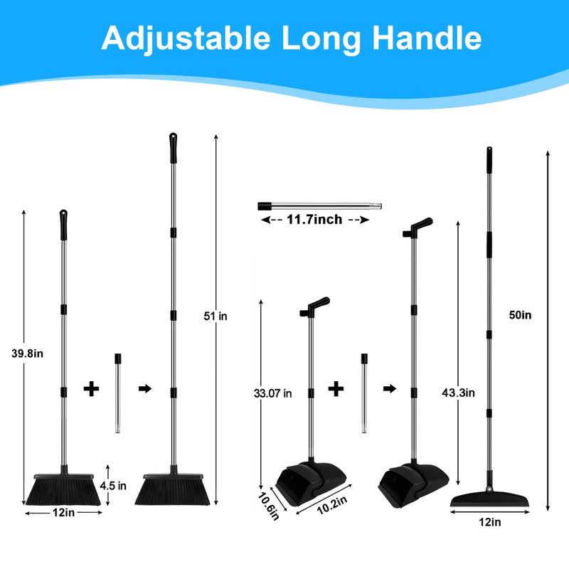 UDUK Broom with Dustpan Combo Set and Silicone Air Broom Kit, 51" Long Handle Floor Squeegee, Black Household Kit for Glass Window Rugs Pet Hair Home - Image 2