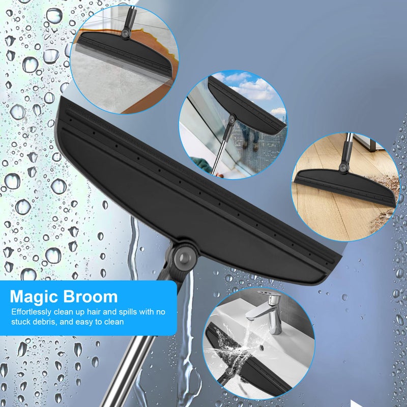 UDUK Broom with Dustpan Combo Set and Silicone Air Broom Kit, 51" Long Handle Floor Squeegee, Black Household Kit for Glass Window Rugs Pet Hair Home - Image 5