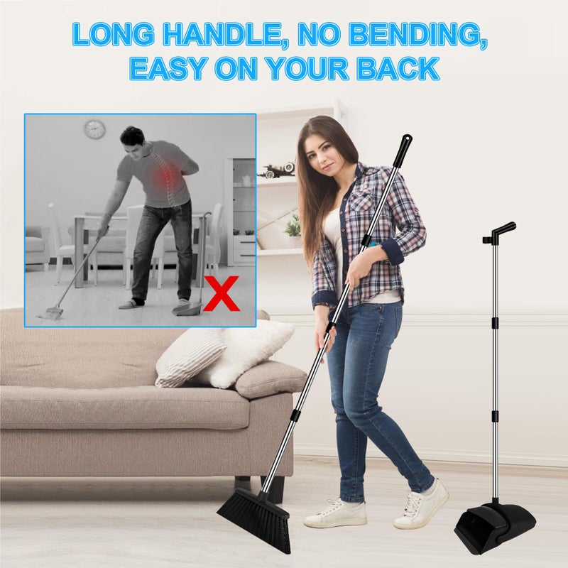 UDUK Broom with Dustpan Combo Set and Silicone Air Broom Kit, 51" Long Handle Floor Squeegee, Black Household Kit for Glass Window Rugs Pet Hair Home - Image 3