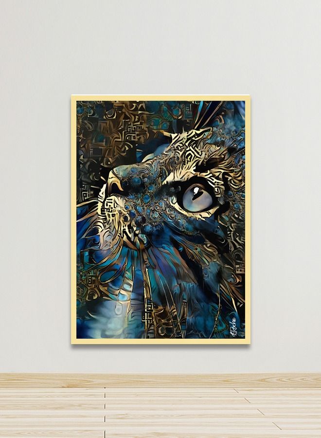 ماركتنا لوحة جدارية قماشية فنية لتزيين الحائط بتصميم حيوان مع برواز ذهبي مجوف مقاس 120x80سم قطعة واحدة - Image 1