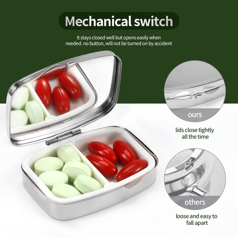 Dynippy Pill Case Pill Box with Mirror Retro Pocket 2 Compartment Medicine Case Vitamin Pill Organizer for Pocket Purse and Travel (Silver-Almond Blossom) - Image 3
