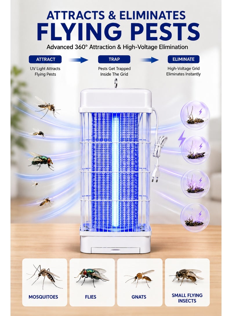 Renata UV Light Bug Zapper, Silent Electric Mosquito & Fly Catcher, Waterproof Insect Control Device with Removable Collection Tray for Indoor & Outdoor Spaces, Home, Office & Villa - Image 3