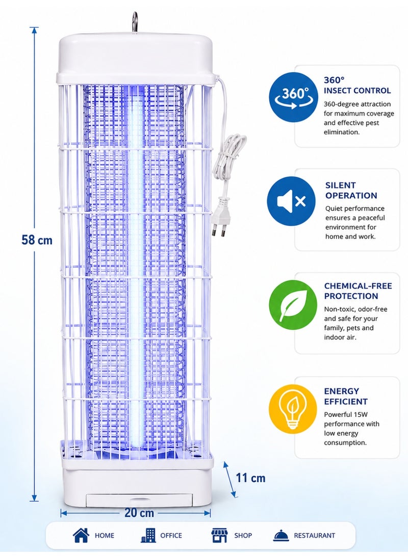 Renata UV Light Bug Zapper, Silent Electric Mosquito & Fly Catcher, Waterproof Insect Control Device with Removable Collection Tray for Indoor & Outdoor Spaces, Home, Office & Villa - Image 1