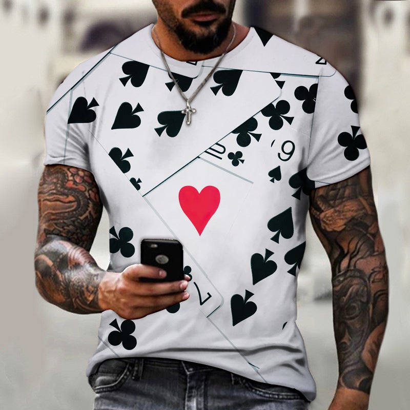 Xqn Popular Poker 3D Printing Fashion Men'S Short Sleeve Loose T-Shirt Wy25 - Image 1