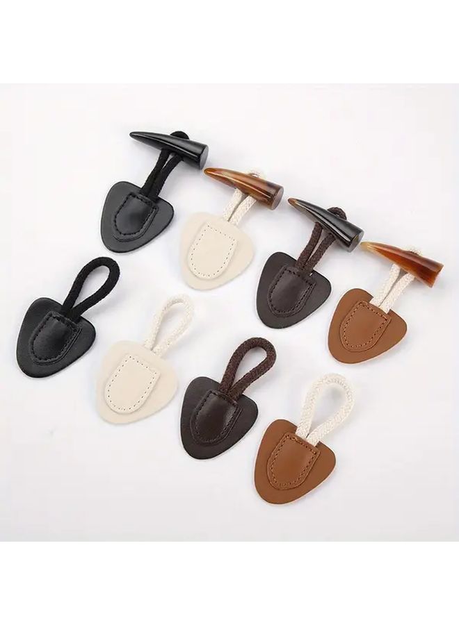 Coffee Faux Leather Toggle Buttons 4 Pairs Sew On Decorative Fasteners for Coats Jackets Duffle Bag - Image 2