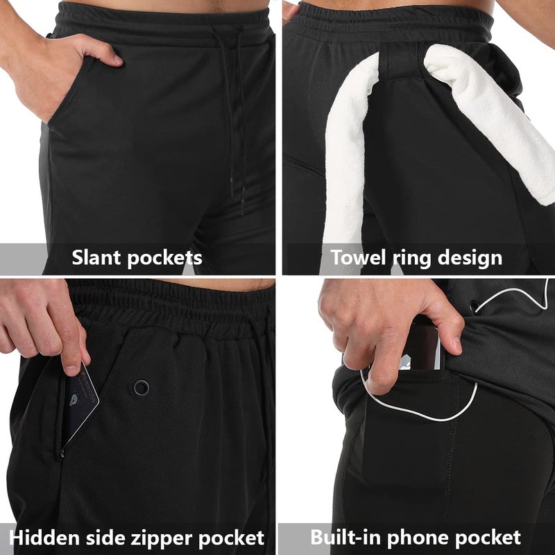JWJ 3 Pack Men's 2 in 1 Workout Running Shorts 7 Inch Lightweight Athletic Gym Shorts with Compression Liner Black Dark Grey Red L - Image 4