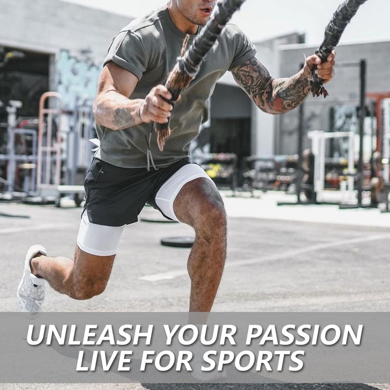 JWJ 3 Pack Men's 2 in 1 Workout Running Shorts 7 Inch Lightweight Athletic Gym Shorts with Compression Liner Black Dark Grey Red L - Image 5
