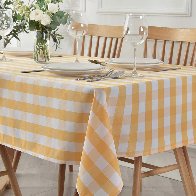 maxmill Square Checkered Tablecloth Water Resistance Antiwrinkle Spillproof Heavy Weight Gingham Table Cloth Buffalo Plaid for Buffet Banquet Parties Holiday Dinner 70 x 70 Inch Yellow and White