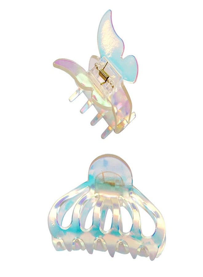 ccHuDE 2 Pcs Holographic Butterfly Hair Claw Clips Nonslip Hair Clamps Jaw Clips Hair Barrettes for Women Girls - Image 1