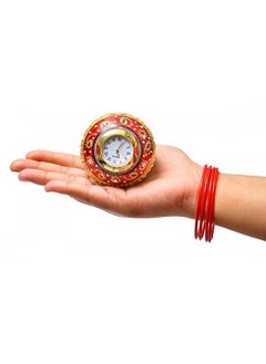 Pooja Creation Pooja Creation Gold Painted Meenakari Work Decorative Marble Table Clock Watch  - Image 2