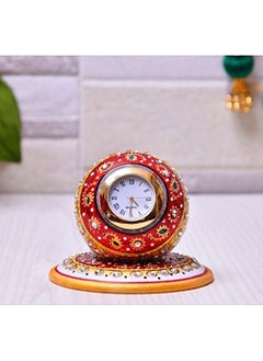 Pooja Creation Pooja Creation Gold Painted Meenakari Work Decorative Marble Table Clock Watch  - Image 4