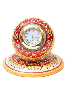 Pooja Creation Pooja Creation Gold Painted Meenakari Work Decorative Marble Table Clock Watch  - Image 1