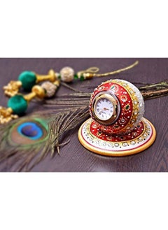 Pooja Creation Pooja Creation Gold Painted Meenakari Work Decorative Marble Table Clock Watch  - Image 5