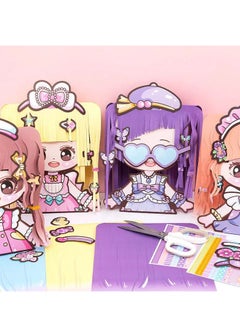 Mordely Magical Hairstylist Kids' Handcrafted DIY Haircutting Toy for Girls - Paper-cutting Quiet Book with 3 Magical Stylist Dolls + 12 Hairpins  - Image 3