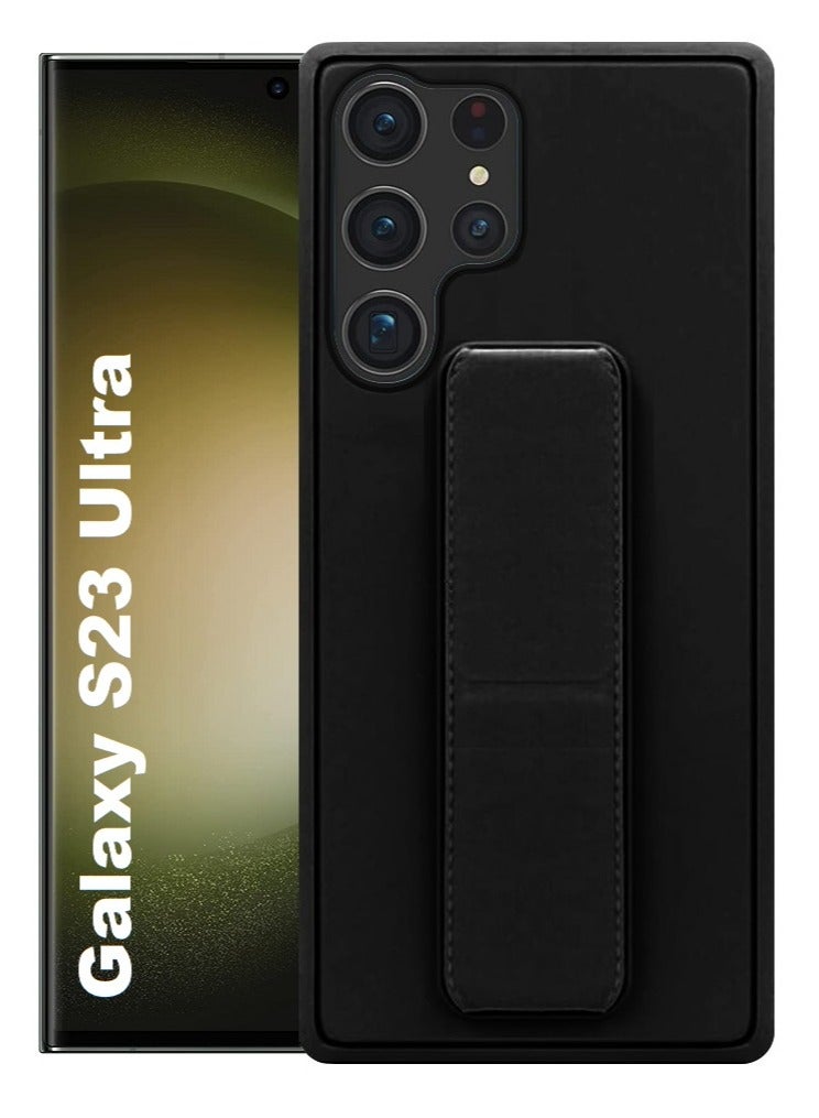 DUSALA Samsung Galaxy S23 Ultra Grip Case Magnetic Kickstand Cover with Foldable Hand Strap Black - Image 1