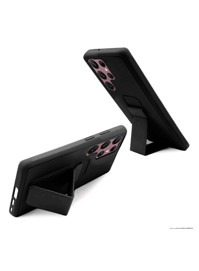 DUSALA Samsung Galaxy S23 Ultra Grip Case Magnetic Kickstand Cover with Foldable Hand Strap Black - Image 3