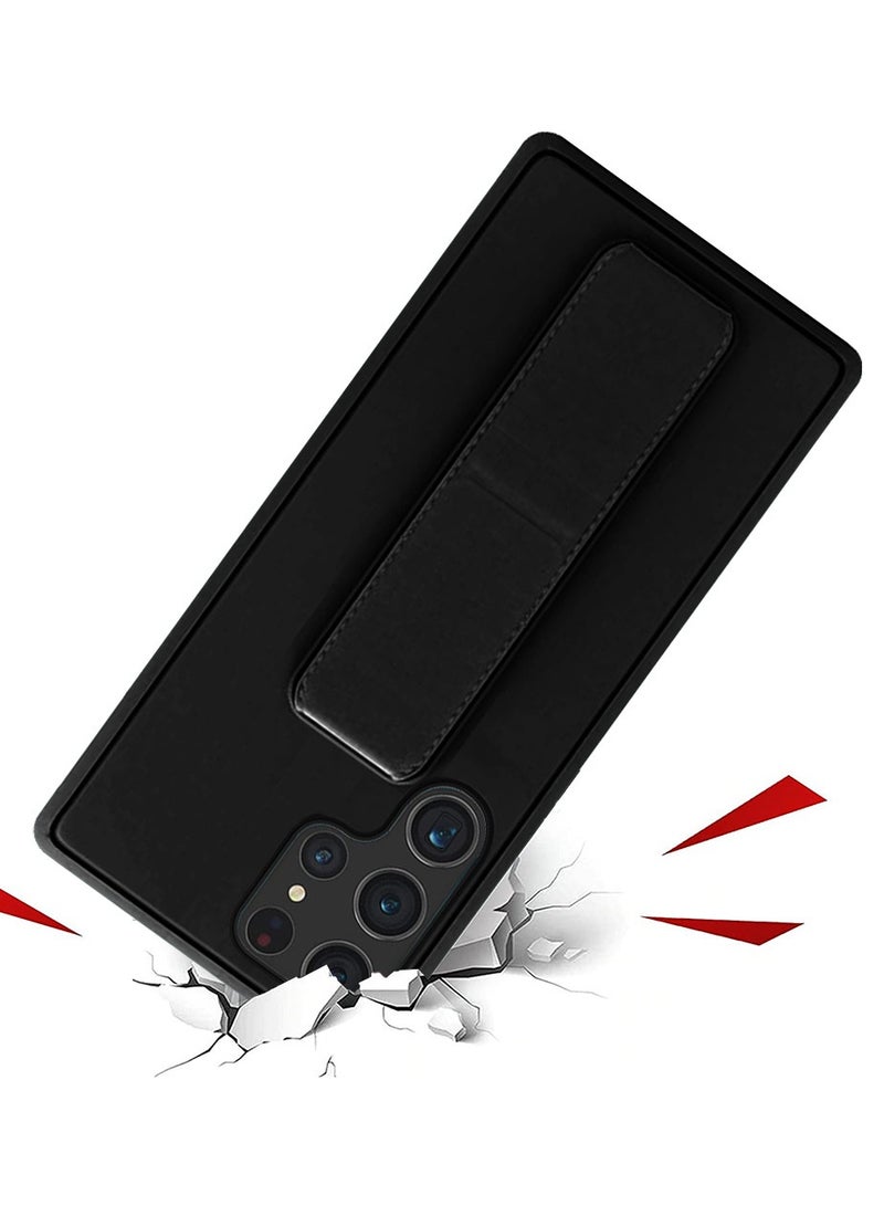 DUSALA Samsung Galaxy S23 Ultra Grip Case Magnetic Kickstand Cover with Foldable Hand Strap Black - Image 5
