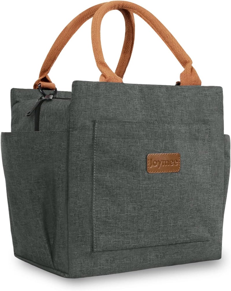 Joymee Lunch Bag Women Insulated Lunch Box Reusable Leakproof Large Spacious Cooler Tote for Womens Mens Adults with Bottle Holder and Side Pockets for Work Office Travel Picnic -Charcoal Gray - Image 1