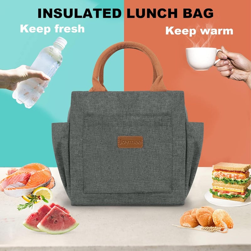 Joymee Lunch Bag Women Insulated Lunch Box Reusable Leakproof Large Spacious Cooler Tote for Womens Mens Adults with Bottle Holder and Side Pockets for Work Office Travel Picnic -Charcoal Gray - Image 5