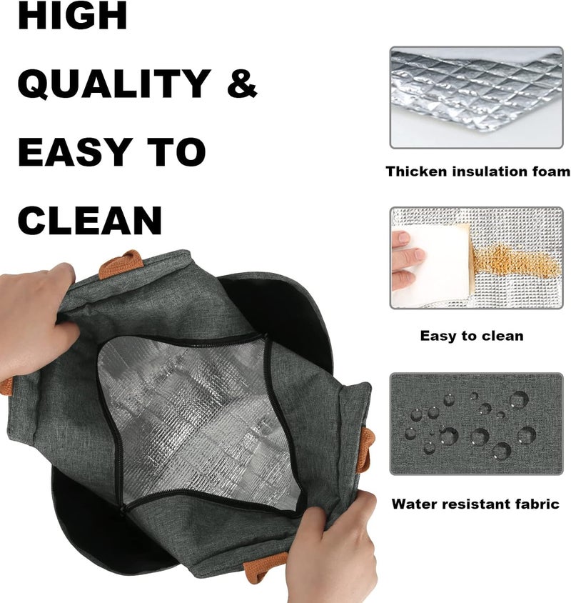Joymee Lunch Bag Women Insulated Lunch Box Reusable Leakproof Large Spacious Cooler Tote for Womens Mens Adults with Bottle Holder and Side Pockets for Work Office Travel Picnic -Charcoal Gray - Image 4