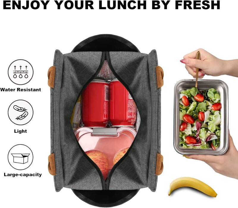 Joymee Lunch Bag Women Insulated Lunch Box Reusable Leakproof Large Spacious Cooler Tote for Womens Mens Adults with Bottle Holder and Side Pockets for Work Office Travel Picnic -Charcoal Gray - Image 3