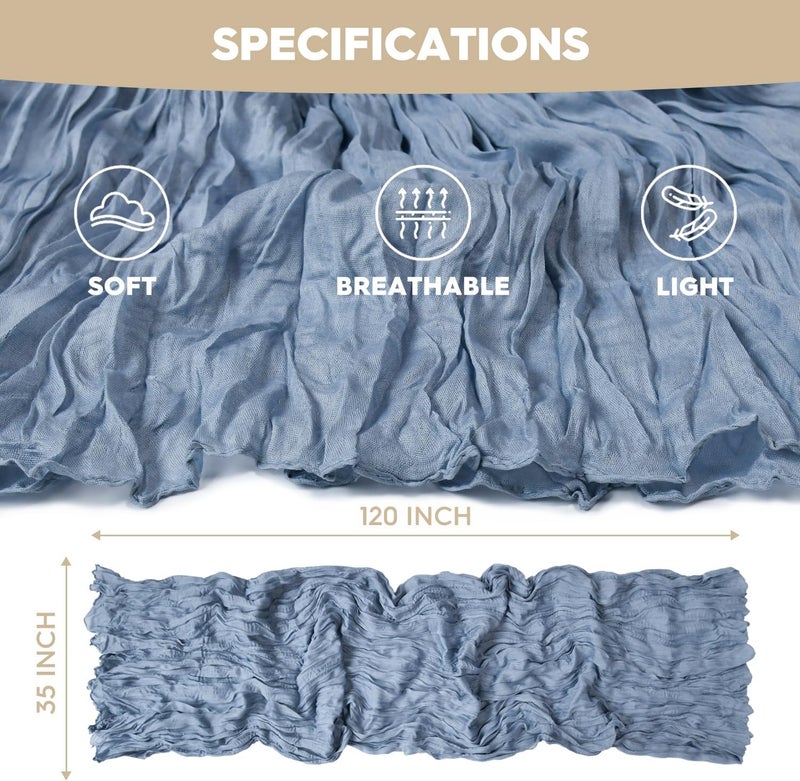 Artoid Mode Boho Dusty Blue Gauze Wedding Cheesecloth Table Runner, 35x120 Inch Seasonal Fabric Kitchen Dining Holiday Table Decor for Home Party - Image 5