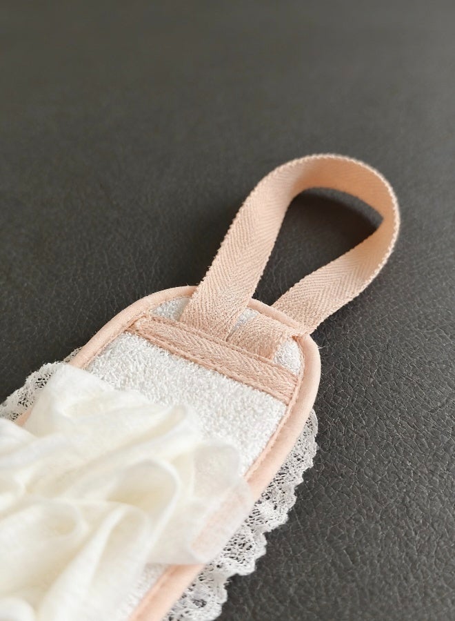 Ruffled Floral Bath Exfoliating Bath Towels Double Sided Soft and Scrubbing Body Wash Cloth with Adjustable Straps Gentle Exfoliation for Smooth Skin Cute Ruffle Design for Bathroom - Image 4