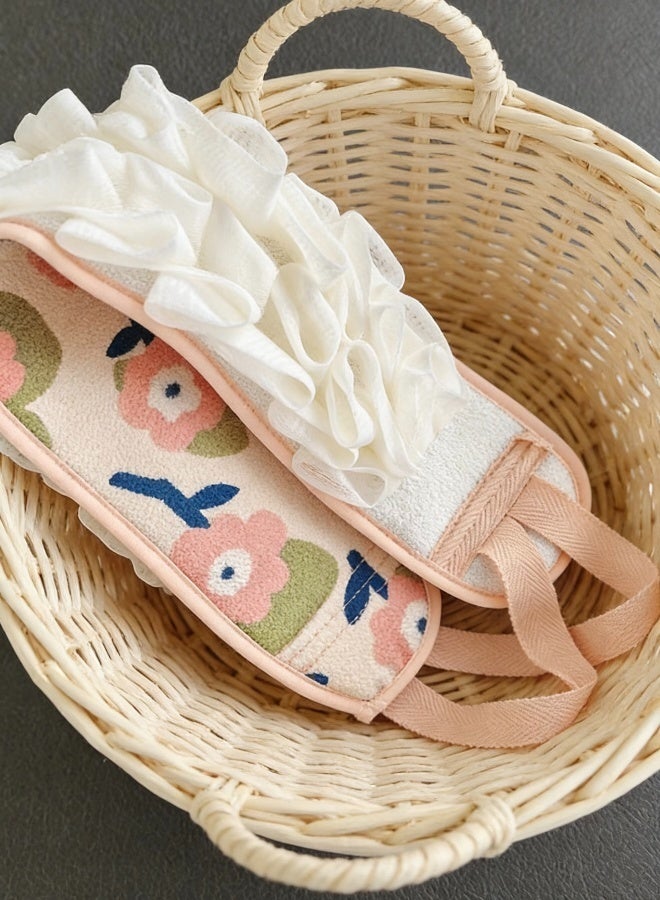 Ruffled Floral Bath Exfoliating Bath Towels Double Sided Soft and Scrubbing Body Wash Cloth with Adjustable Straps Gentle Exfoliation for Smooth Skin Cute Ruffle Design for Bathroom - Image 3
