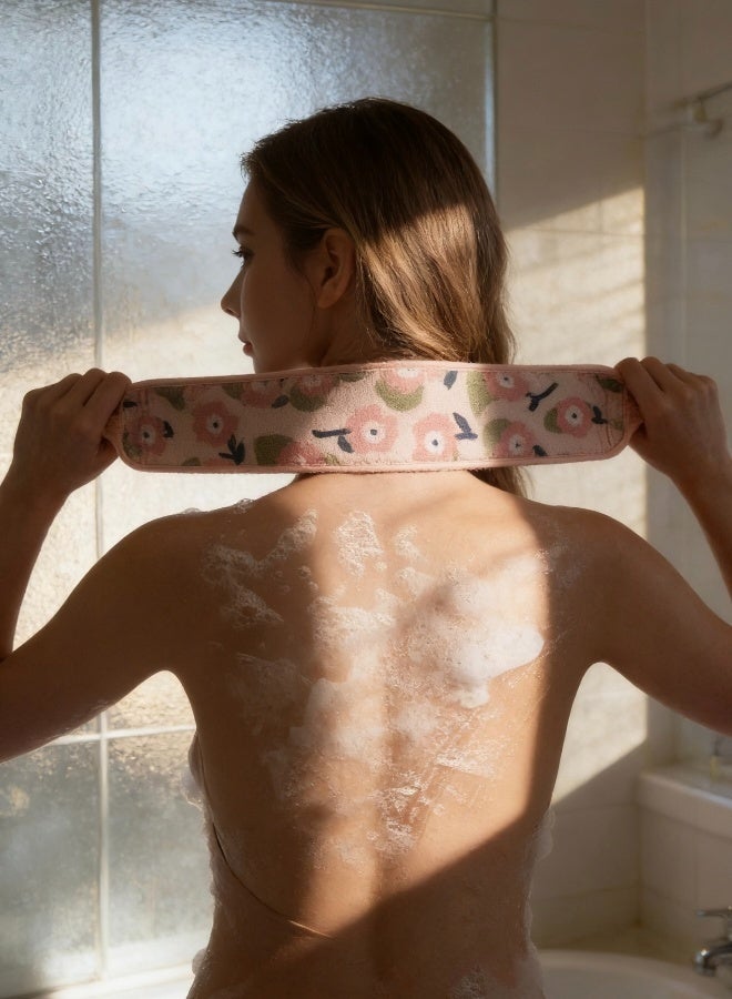 Ruffled Floral Bath Exfoliating Bath Towels Double Sided Soft and Scrubbing Body Wash Cloth with Adjustable Straps Gentle Exfoliation for Smooth Skin Cute Ruffle Design for Bathroom - Image 2