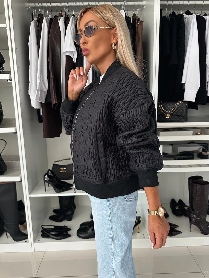 Womens Clothing Solid Color Embroidered Short Zipup Jacket Cotton Coat - Image 1