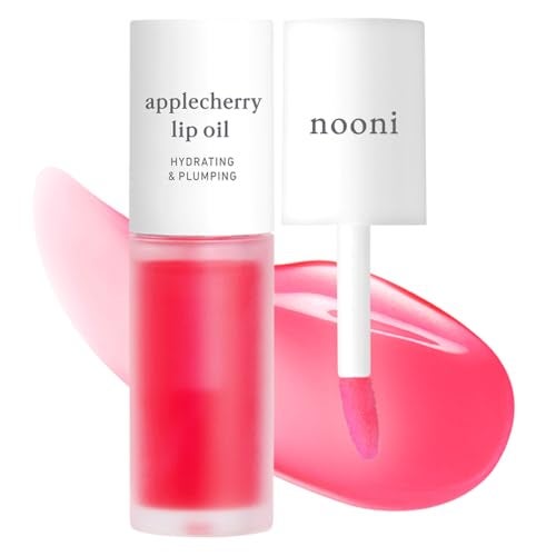 NOONI Korean Hydrating Lip Oil  Applecherry  LongLasting Moisturizing Plumping Revitalizing for Dry Lips Waterproof No Peel Off Hydrating Nourishing Crystal Clear 012 FL Oz