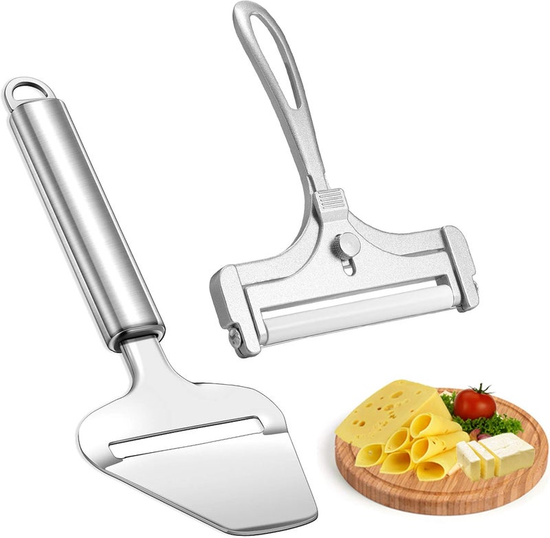 WarmHut Cheese Slicer with Wire, Stainless Steel Cheese Slicer Set and Cheese Cutter Plane for Soft, Semi-hard, Hard Cheeses Kitchen Tool, Set of 2 - Image 1