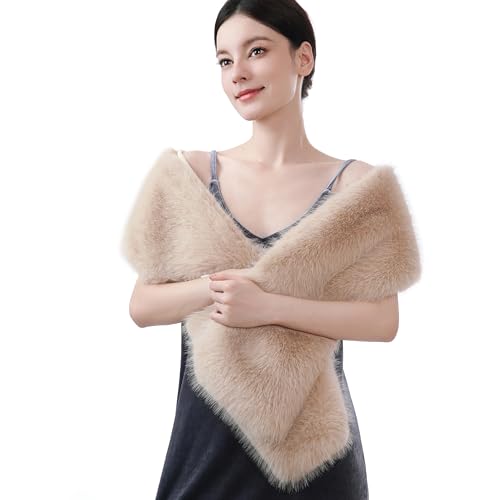 Dikoaina Women's Winter Fake Faux Fur Scarf Wrap Collar Shawl Shrug - Image 1
